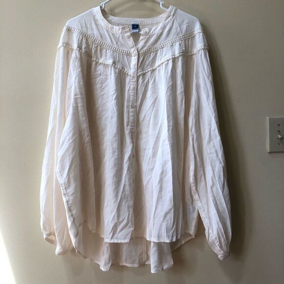 Old Navy Oversized Crochet Pop Pom Dolman Sleeve Blouse - Picture 3 of 8